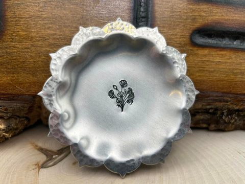 Stamped aluminum trinket dish by Kara McCracken of Cactus Hollow