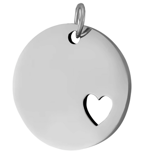 SSHECIR10 Stainless Steel Circle with Heart Pendant Metal Blank