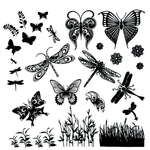 Dragonflies & Butterflies Enamel Glass Decal Sheet - Black