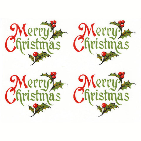 Merry Christmas with Holly Overglaze Ceramic Decals