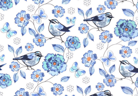 Allover Chintz Blue Flowers Birds Ceramic Decal Sheet