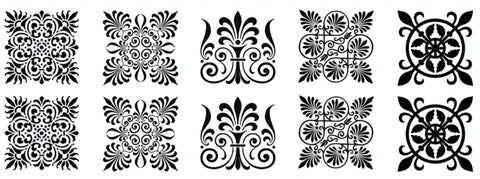 Ornate Squares 1-1/16" Black Fused Glass Decals