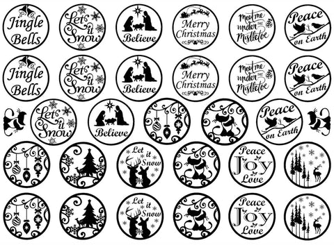 Christmas Rounds 1" Black Fused Glass Decals