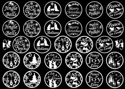 Christmas Rounds 1" White Fused Glass Decals