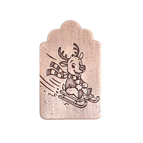 TMS-6536-1 Sledding Reindeer Textured Ornament Metal Blank