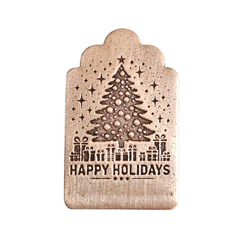 TMS-6536-5 Happy Holidays Tree Textured Ornament Metal Blank