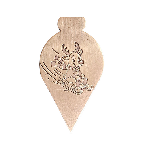 TMS-808-1 Sledding Reindeer Textured Ornament Metal Blank