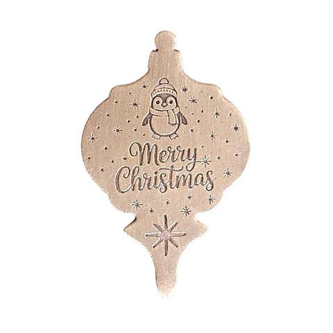 TMS-856-4 Penguin Merry Christmas Textured Ornament Metal Blank
