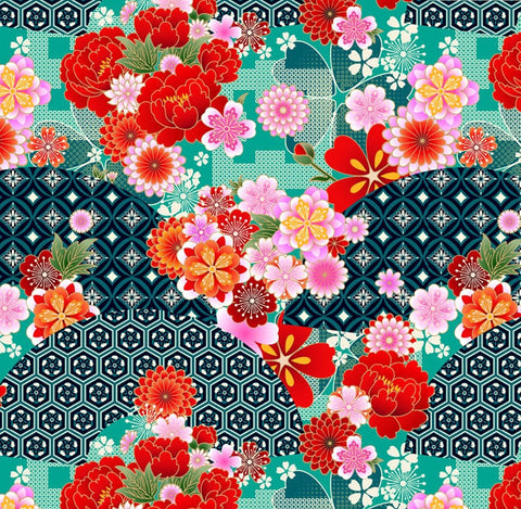 20245 Asian Retro Flowers – Waterslide Decal for Enamel, Glass & Ceramic