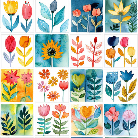 20584 Whimsical Flower Tiles – Waterslide Decal for Enamel, Glass & Ceramic