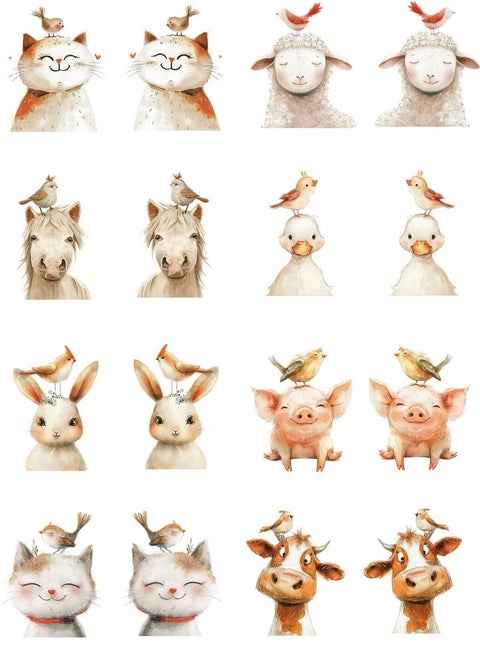20589 Farm Animals w/ Birds Earring Sets – Waterslide Decal for Enamel, Glass & Ceramic