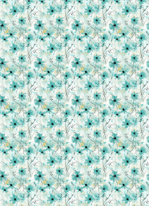 20519 Delicate Turquoise Flowers – Waterslide Decal for Enamel, Glass & Ceramic
