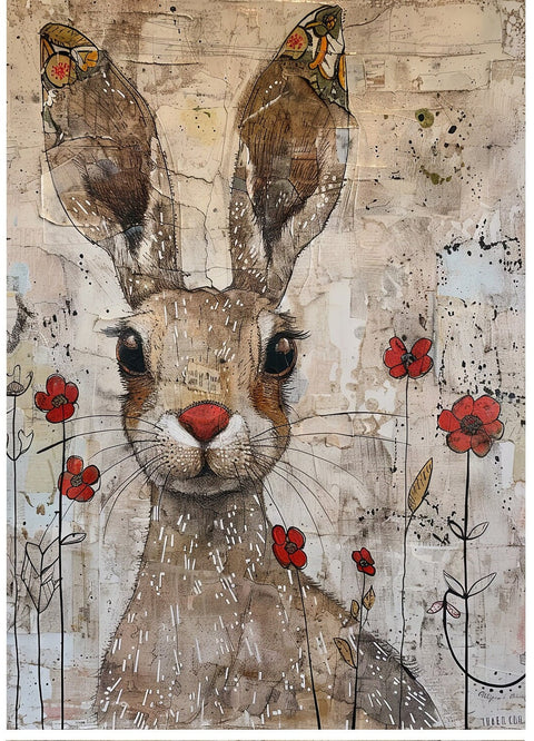 20617 Rabbit Mixed Media Tile Design Enamel Decals, enamel supplies, ceramic decals, fusible decal, glass decals, 20617B