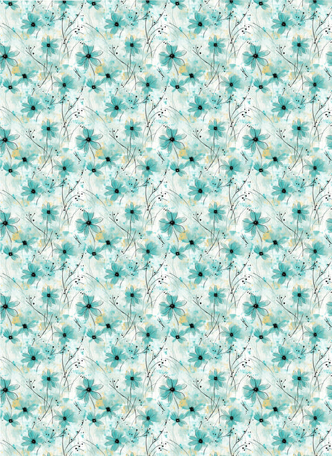 20558 Turquoise Flowers 5 – Waterslide Decal for Enamel, Glass & Ceramic