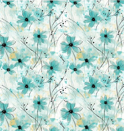 20558 Turquoise Flowers 5 – Waterslide Decal for Enamel, Glass & Ceramic