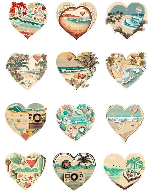 20597 Retro Beach Hearts – Waterslide Decal for Enamel, Glass & Ceramic