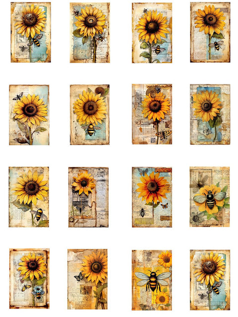 20601 Vintage Sunflower & Bee Tiles – Waterslide Decal for Enamel, Glass & Ceramic