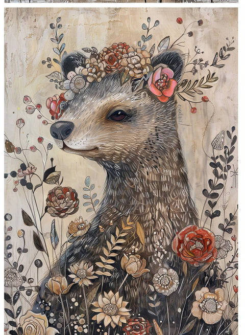 20617 Weasel Mixed Media Tile Design Enamel Decals, enamel supplies, ceramic decals, fusible decal, glass decals, 20617D