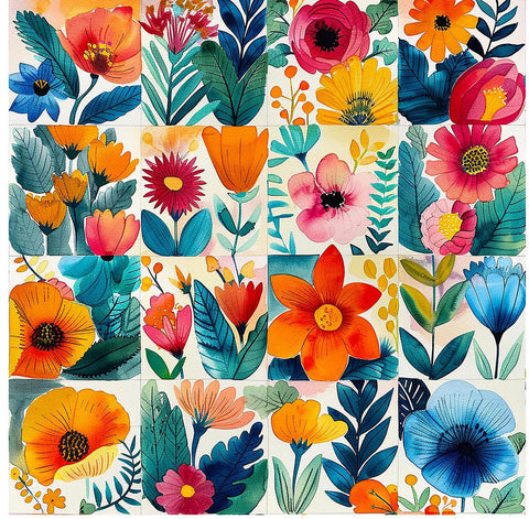 20645 Whimsical Flower Tiles 2 – Waterslide Decal for Enamel, Glass & Ceramic