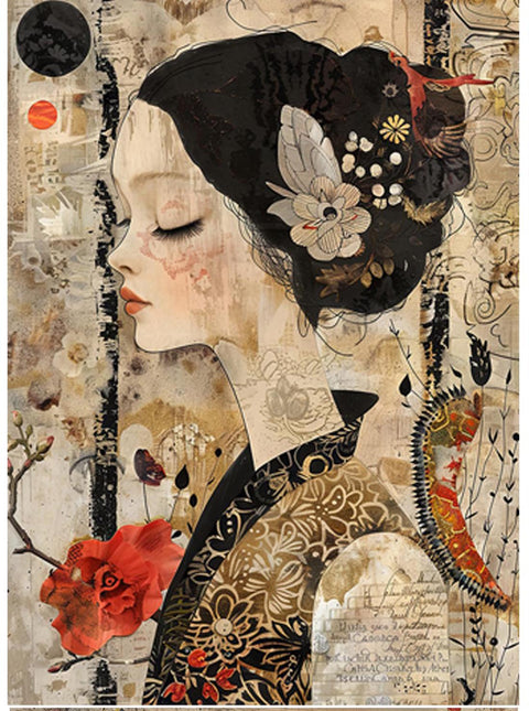 20656 Girl Mixed Media Tile A Design Enamel Decals, enamel supplies, ceramic decals, fusible decal, glass decals, 20656A