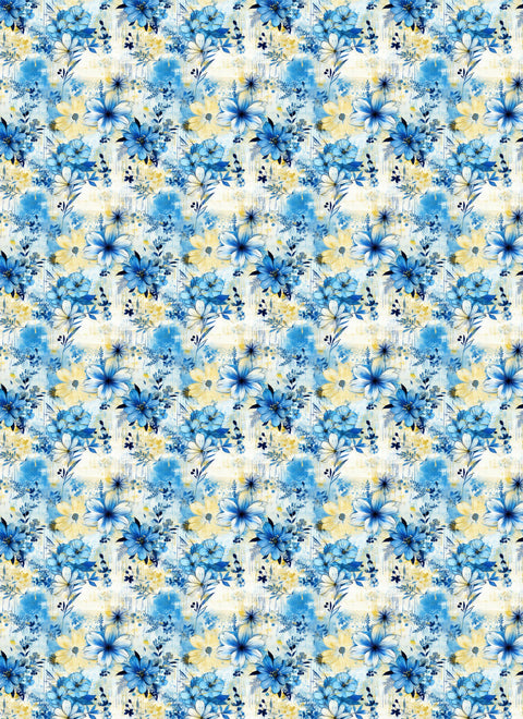 20670 Blue Yellow Floral – Waterslide Decal for Enamel, Glass & Ceramic