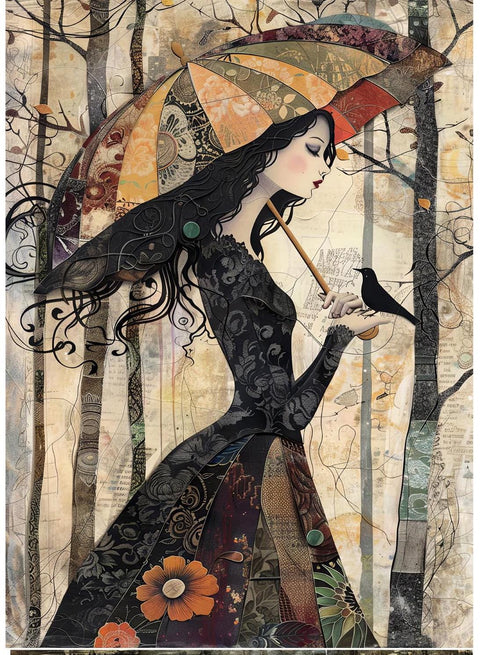 20656 Girl Mixed Media Tile B Design Enamel Decals, enamel supplies, ceramic decals, fusible decal, glass decals, 20656B