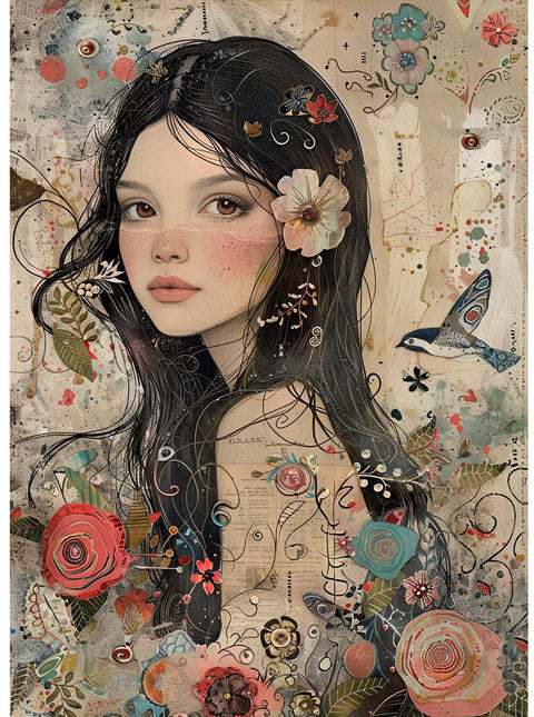 20656 Girl Mixed Media Tile C Design Enamel Decals, enamel supplies, ceramic decals, fusible decal, glass decals, 20656C