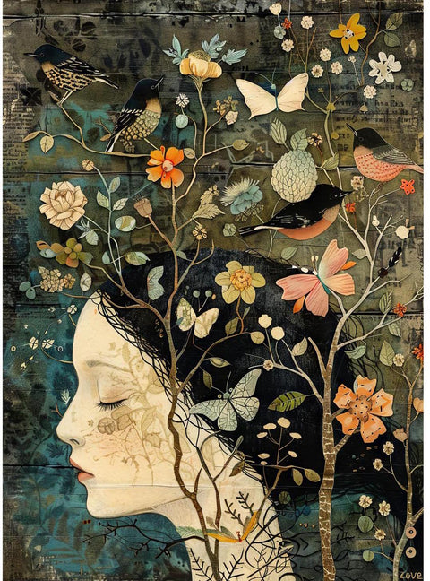 20656 Girl Mixed Media Tile D Design Enamel Decals, enamel supplies, ceramic decals, fusible decal, glass decals, 20656D