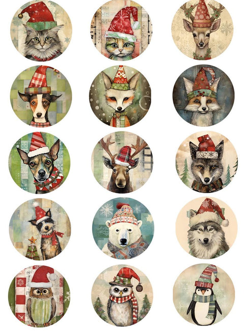 20692 Xmas Hat Animals Circles – Waterslide Decal for Enamel, Glass & Ceramic