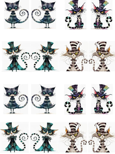 20697 Creepy Crazy Cats Earring Sets – Waterslide Decal for Enamel, Glass & Ceramic