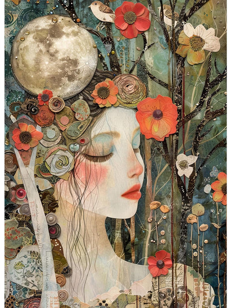 20724 Woman Mixed Media Tile Design Enamel Decals, enamel supplies, ceramic decals, fusible decal, glass decals, 20724A