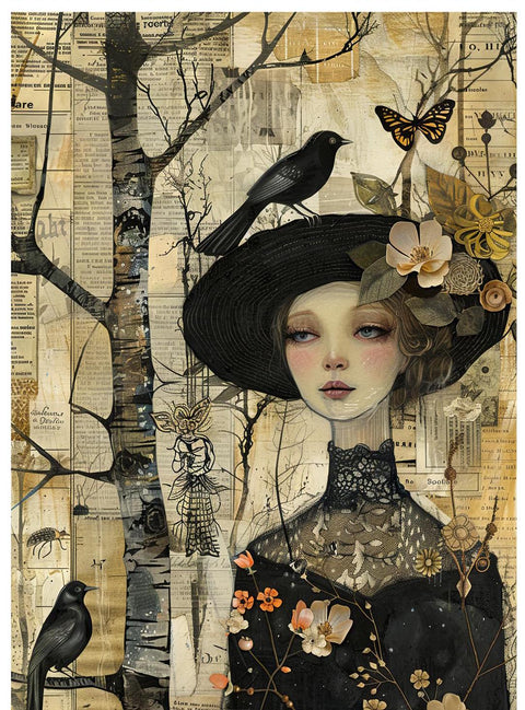 20724 Woman Mixed Media Tile  Design Enamel Decals, enamel supplies, ceramic decals, fusible decal, glass decals, 20724C