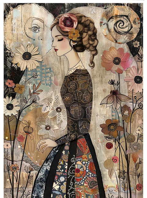 20724 Woman Mixed Media Tile  Design Enamel Decals, enamel supplies, ceramic decals, fusible decal, glass decals, 20724D