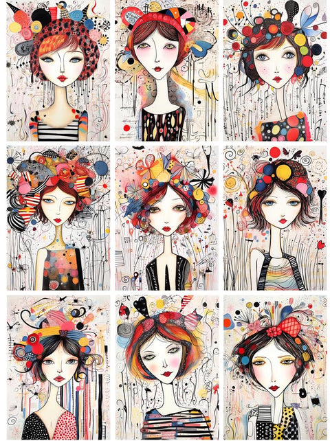 20728 Mixed Media Whimsical Women – Waterslide Decal for Enamel, Glass & Ceramic