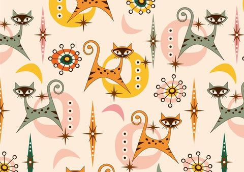 20708 Mid Century Modern Atomic Cats 3 – Waterslide Decal for Enamel, Glass & Ceramic