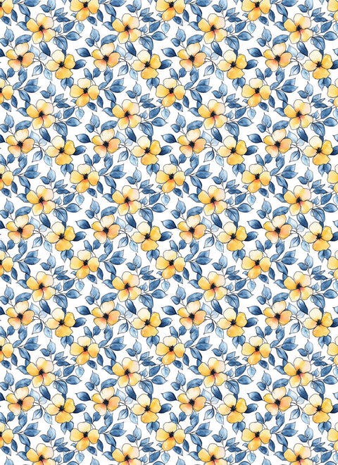 20715 Yellow and Blues Floral – Waterslide Decal for Enamel, Glass & Ceramic