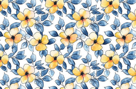 20715 Yellow and Blues Floral – Waterslide Decal for Enamel, Glass & Ceramic