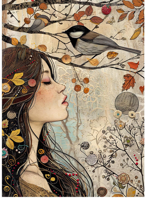 20745 Autumn Girl Mixed Media Tile A Design Enamel Decals, enamel supplies, ceramic decals, fusible decal, glass decals, 20745A