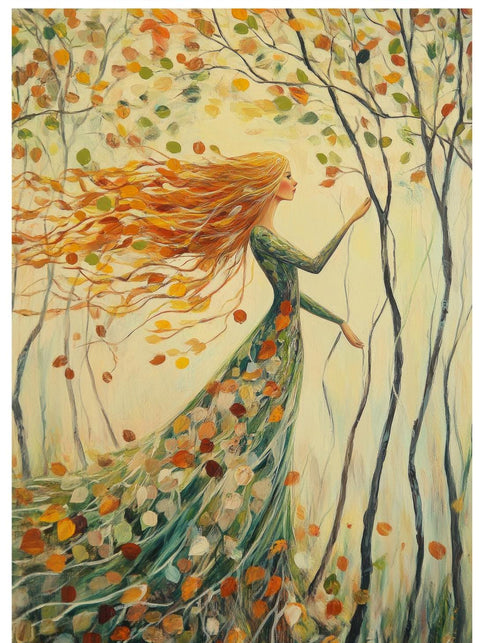 20745 Autumn Girl Mixed Media Tile A Design Enamel Decals, enamel supplies, ceramic decals, fusible decal, glass decals, 20745C