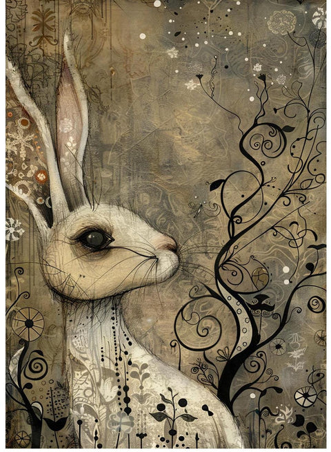 20759 Rabbit Mixed Media Tile  Design Enamel Decals, enamel supplies, ceramic decals, fusible decal, glass decals, 20759A