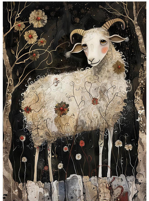 20759 Sheep Mixed Media Tile  Design Enamel Decals, enamel supplies, ceramic decals, fusible decal, glass decals, 20759C