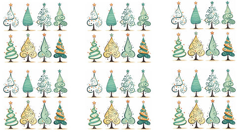 20742 Abstract Green & Gold X'mas Trees 2 Design Enamel Decals, enamel supplies, ceramic decals, fusible decal, glass decals, 20742A
