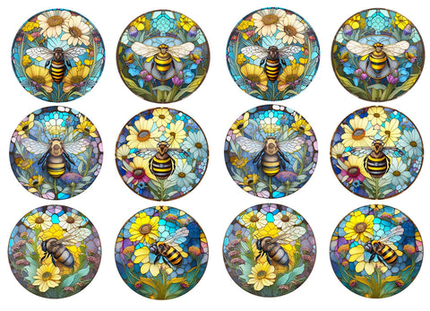 20271 Stained Glass Bees – Waterslide Decal for Enamel, Glass & Ceramic