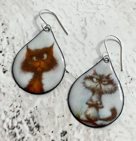 20568 Grumpy Cats 2 Earring Sets – Waterslide Decal for Enamel, Glass & Ceramic