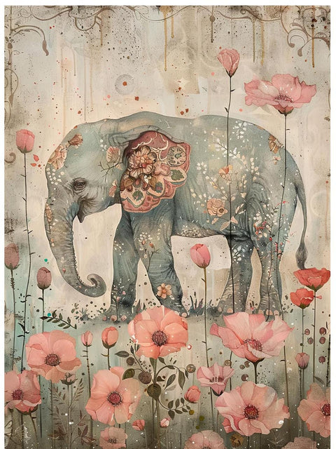 20759 Elephant Mixed Media Tile  Design Enamel Decals, enamel supplies, ceramic decals, fusible decal, glass decals, 20759D