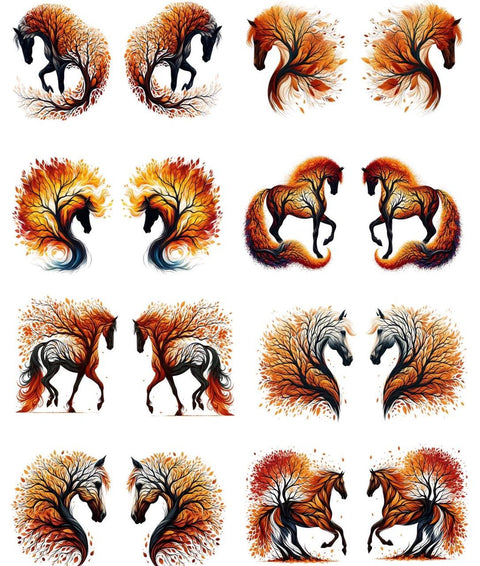20764 Fire Tree Horses Earring Sets – Waterslide Decal for Enamel, Glass & Ceramic